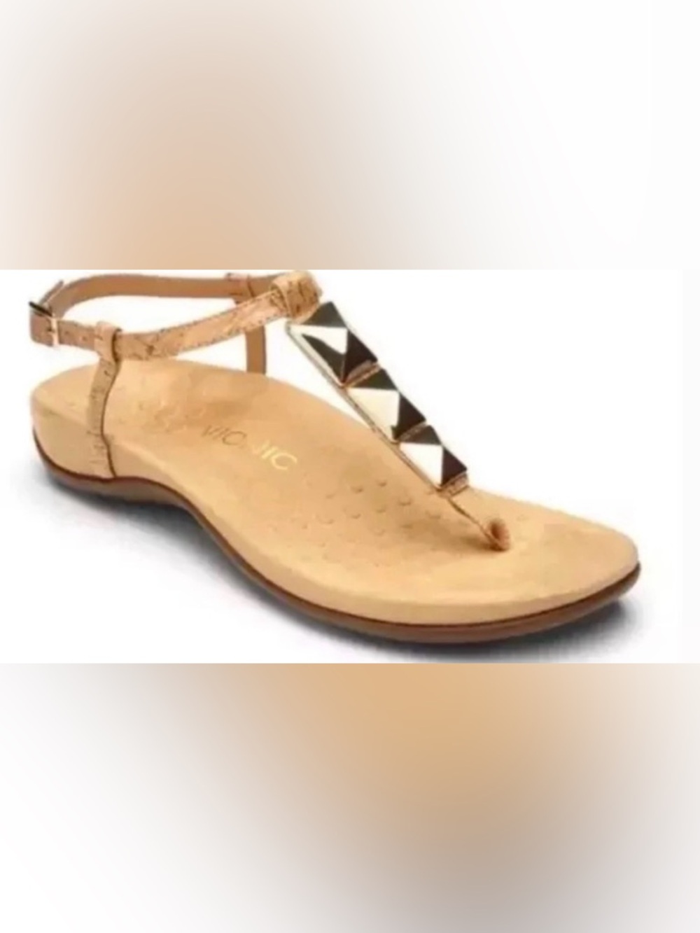 Vionic Nala Tan Beige Gold Stud Post Sandals Ankle Straps 9